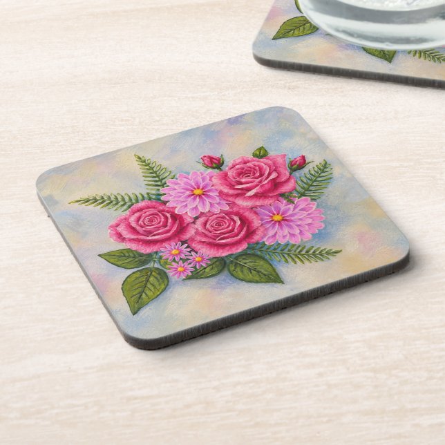Dessous-de-verre Roses avec Dahlias  (Côté gauche)