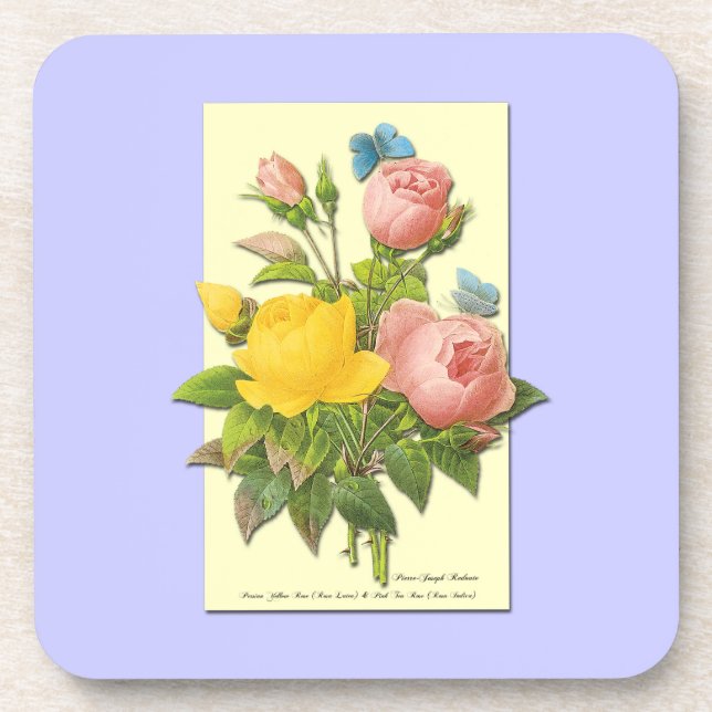 Dessous-de-verre Roses Botaniques Rose Jaune (Devant)