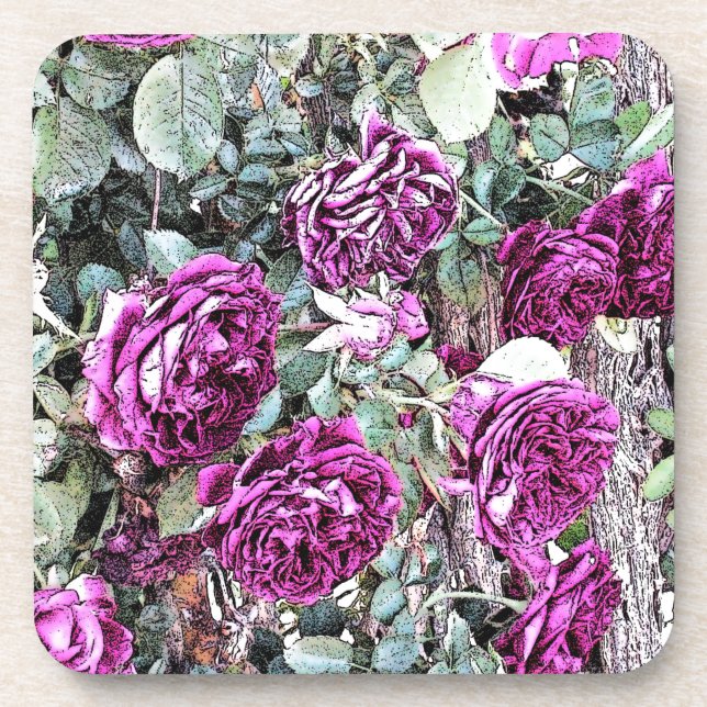 Dessous-de-verre Roses Contour à l'encre (Devant)