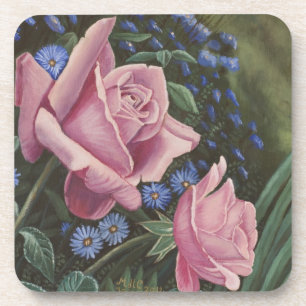Dessous de verre roses de roses et de fleurs de