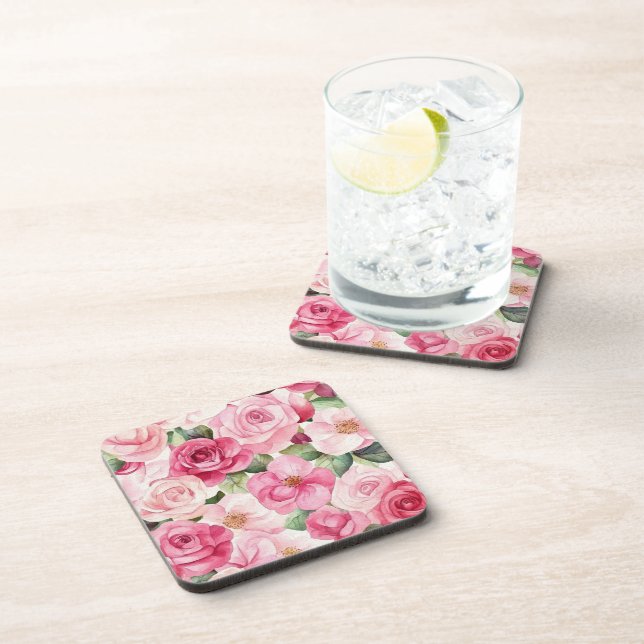 Dessous-de-verre Roses Fleuris Rose Clair  (Côté Droit)