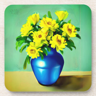 Dessous-de-verre Roses jaunes dans un Vase bleu Boho Art
