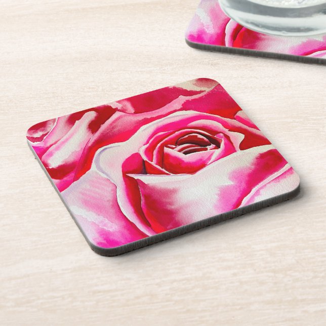 Dessous-de-verre Roses roses romantiques aquarelle (Côté gauche)