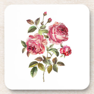 Dessous-de-verre Roses roses sur fond blanc