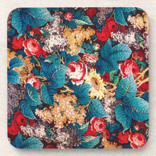 Dessous-de-verre Roses rouges vintages et motif floral lilas