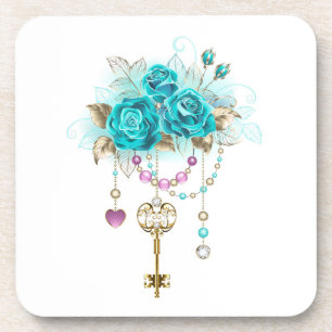 Dessous-de-verre Roses Turquoise avec Clés