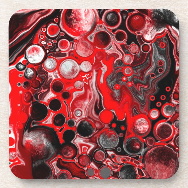 Dessous-de-verre Rouge blanc et noir pour peinture effet fluid Art (Devant)