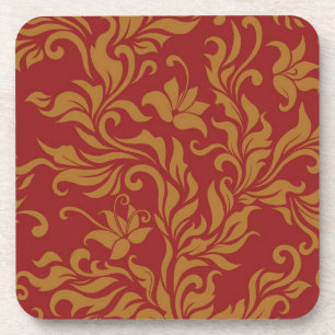Dessous-de-verre Rouge et motif floral d'or