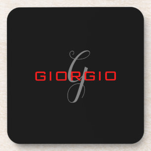 Dessous-de-verre Rouge noir Votre nom Monogramme initial Moderne