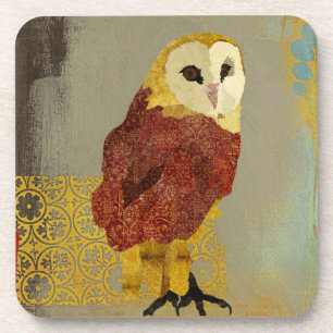 Dessous de verre rouges d'or de hibou