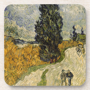 Dessous-de-verre Route de Vincent van Gogh avec des cyprès, 1890