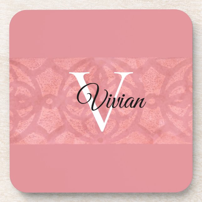 Dessous-de-verre Ruddy Pink Batik Nom Monogrammé (Devant)