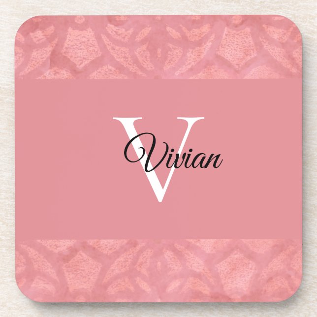Dessous-de-verre Ruddy Pink Batik Nom Monogrammé (Devant)
