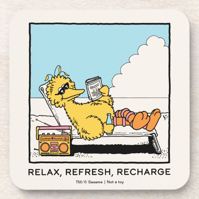 Dessous-de-verre Rue Sésame | Big Bird Relax Refresh Recharge (Devant)
