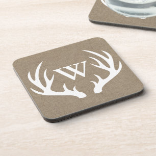 Dessous-de-verre Russe Antlers De Cerfs Faux Burlap Famille Initial