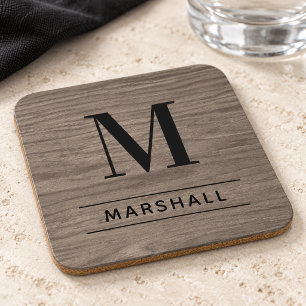 Dessous-de-verre Russe Gris Brown Bois personnalisé Monogramme init