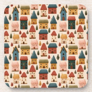 Dessous-de-verre Rustic Festive Christmas Houses Seamless Pattern