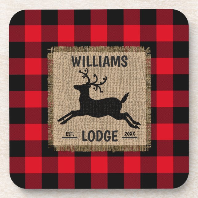 Dessous-de-verre Rustic Reindeer Red Buffalo Plaid Family (Devant)