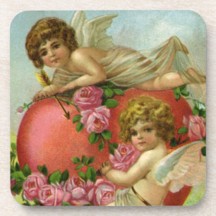 Dessous-de-verre Saint-Valentin Victorien Vintage Anges Cœur Rose