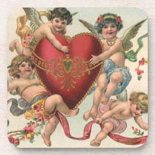 Dessous-de-verre Saint-Valentin vintage, anges victoriens chérubins