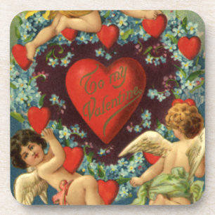 Dessous-de-verre Saint-Valentin vintage, cœurs d'anges victoriens