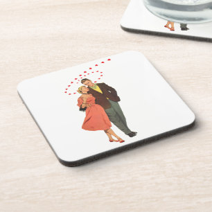 Dessous-de-verre Saint-Valentin vintage, cœurs romantiques flottant