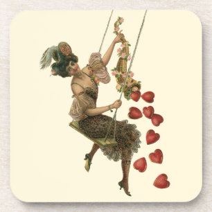 Dessous-de-verre Saint-Valentin vintage, dame victorienne sur une b