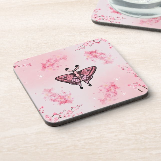 Dessous-de-verre Sakura Bliss, Pink Moth, Arrière - plan Sakura (Côté gauche)