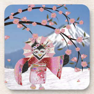 Dessous-de-verre Sakura Geisha Oiseau sous la neige Cerisier en fle