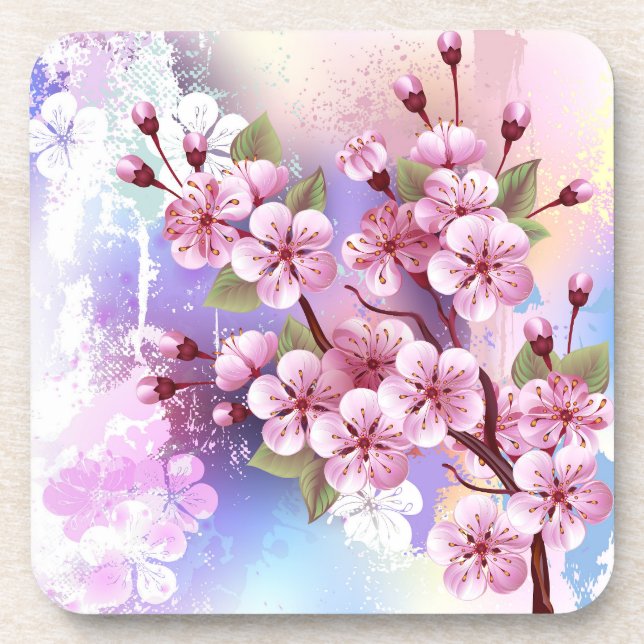 Dessous-de-verre Sakura rose sur la peinture Arrière - plan (Devant)