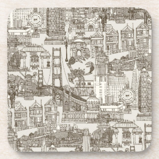 Dessous-de-verre San Francisco toile thé brun blanc fort