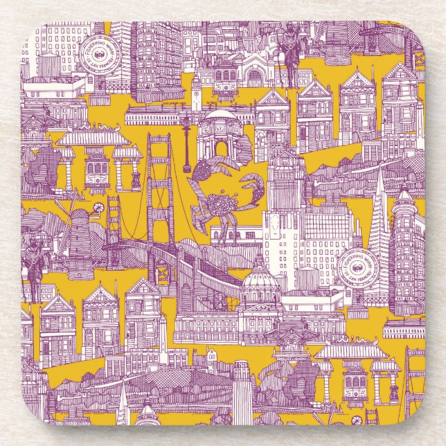Dessous-de-verre San Francisco toile violet jaune (Devant)