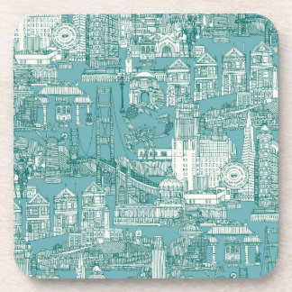 Dessous-de-verre San Francisco toile viridian turquoise bleu