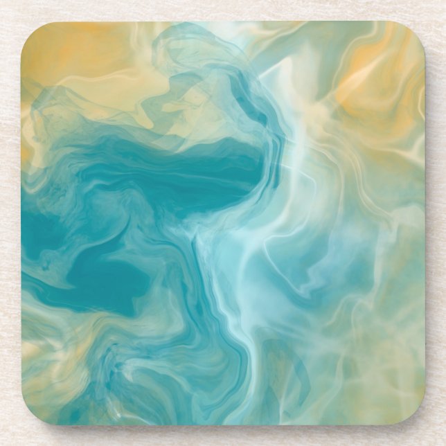 Dessous-de-verre Sandy Brown Ocean Blue Fluid Art (Devant)