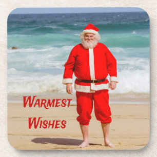 Dessous-de-verre Santa Clause sur la plage les plus chauds souhaits