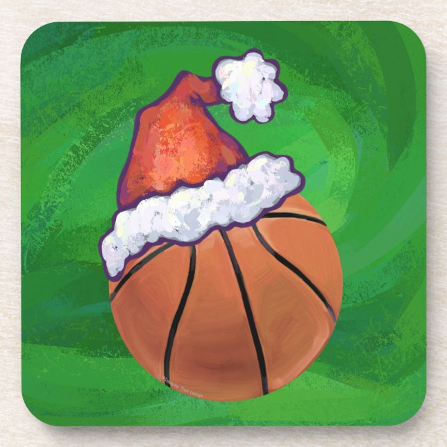 Dessous-de-verre Santa Hat Basketball on Green (Devant)