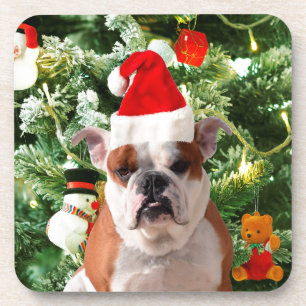 Dessous-de-verre Santa Hat Bulldog Christmas Tree Snowman boîte cad