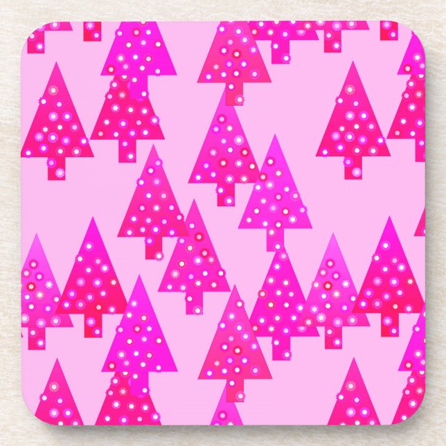 Dessous-de-verre Sapins de Noël à fleurs modernes - rose fuchsia (Devant)