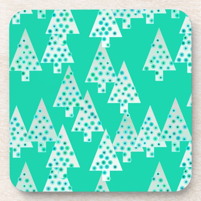 Dessous-de-verre Sapins de Noël à fleurs modernes - vert mousse de  (Devant)