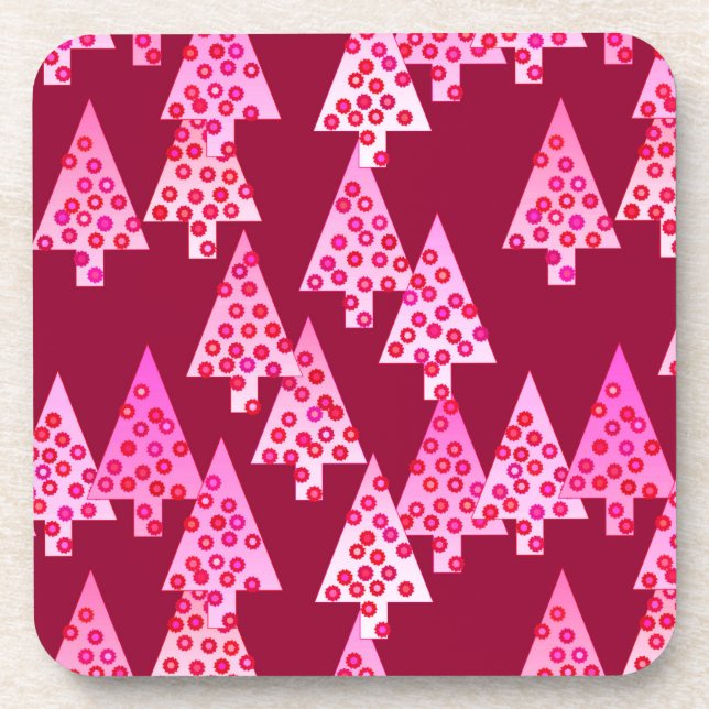 Dessous-de-verre Sapins de Noël fleurs modernes - vin & rose (Devant)