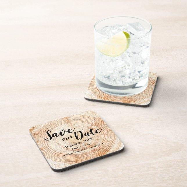 Dessous-de-verre Save our date Wood grain Wedding Rustic Custom (Côté Droit)