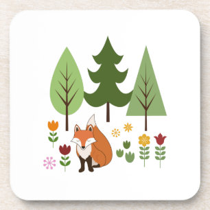 Dessous-de-verre Scandinavian Style Fox Flowers Trees Illustration