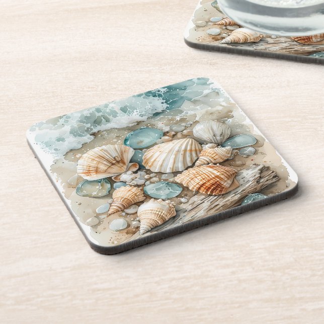 Dessous-de-verre Scène de bois flotté à l'aquarelle des mers côtièr (Côté gauche)