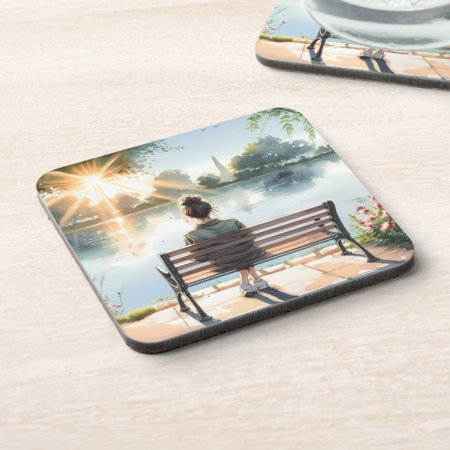 Dessous-de-verre Scène de lac aux reflets de coucher de soleil (Côté gauche)