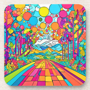 Dessous-de-verre Scène de parc de dessin animé coloré