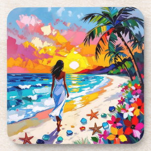 Dessous-de-verre Scène de plage abstraite au coucher du soleil vibr