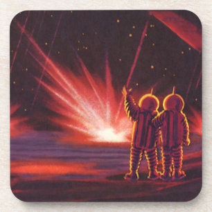 Dessous-de-verre Science-fiction vintage d'aliens sur une planète r