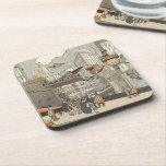 Dessous-de-verre Science-fiction vintage Paris urbain, Steam Punk<br><div class="desc">Illustration vintage victorienne de science-fiction futuriste de voyage et de transports dans une métropole. La ville de Paris,  France dans le futur avec des avions de taille personnelle au lieu de voitures et la gare du Nord de métro.</div>
