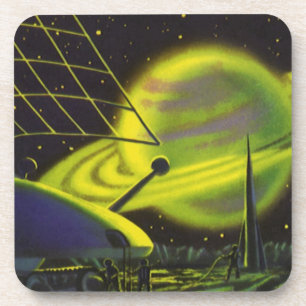 Dessous-de-verre Science-fiction vintage Planète verte néon avec an