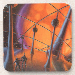 Dessous-de-verre Science-fiction vintage, soleil orange et extrater